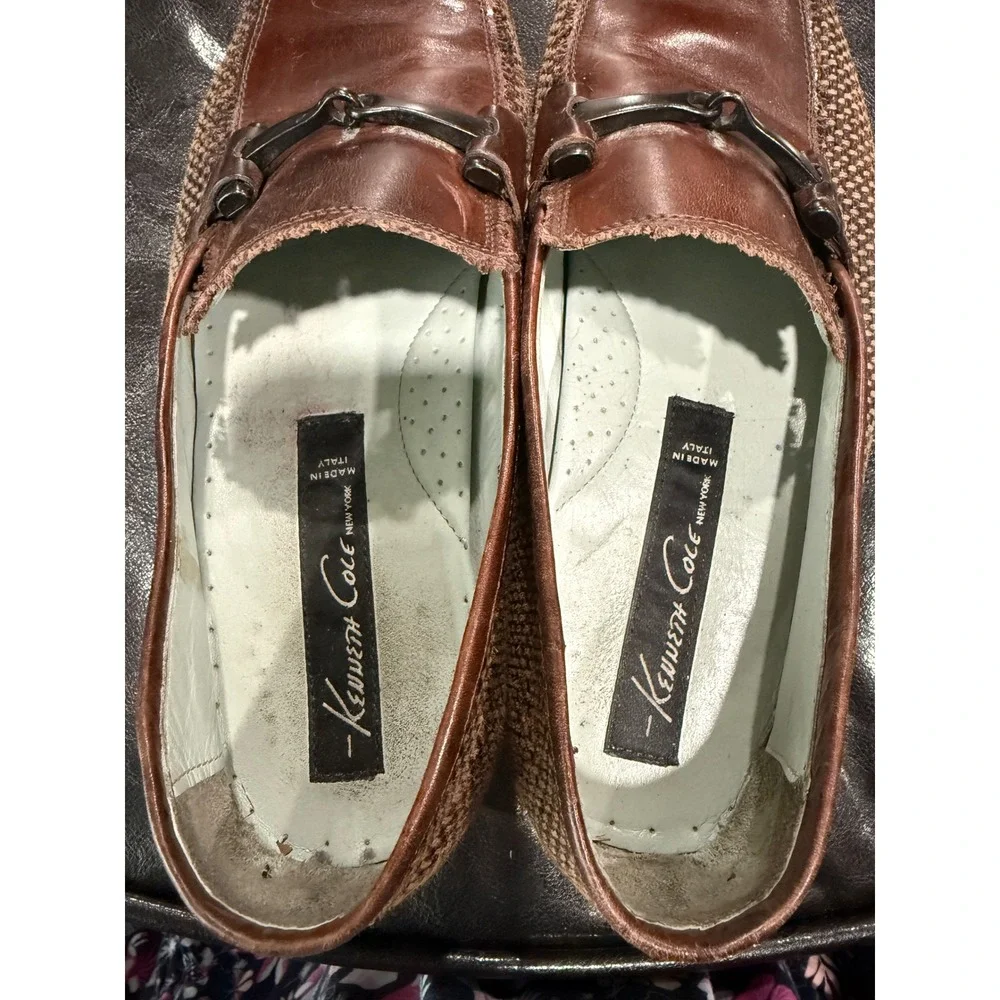 Kenneth‎ Cole New York Mens Brown Leather Woven Square Toe 8.5 made in italy